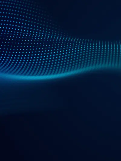Abstract blue wave pattern of glowing dots