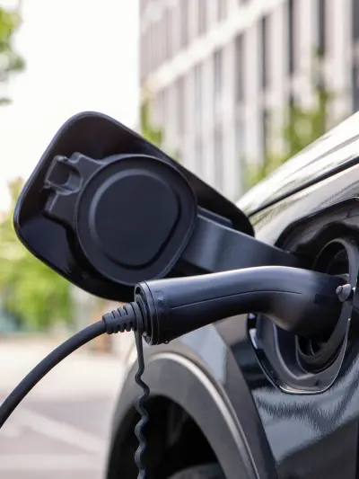Electric vehicle charging station in urban setting