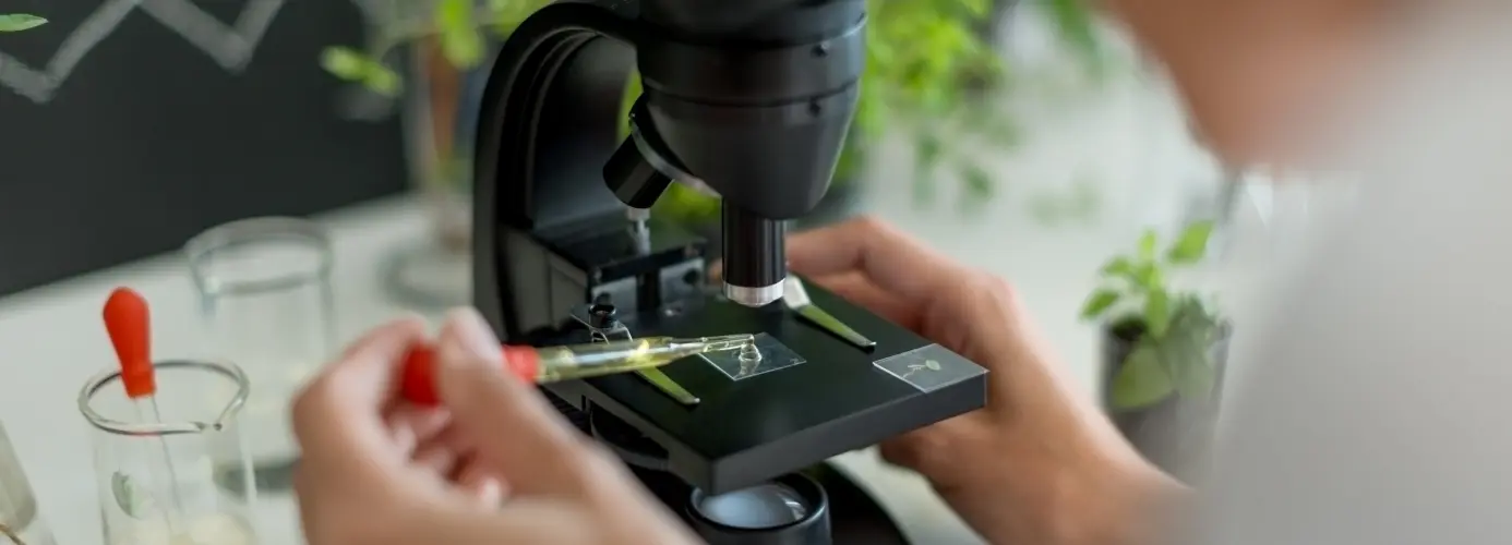 Person using microscope in laboratory