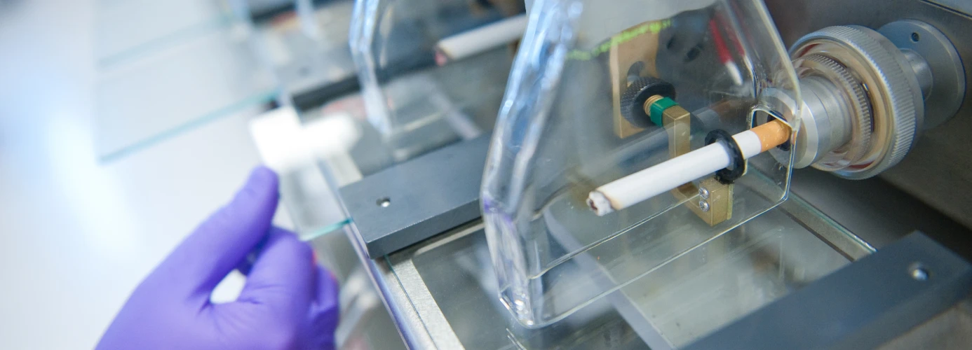 Cigarette in a scientific testing apparatus