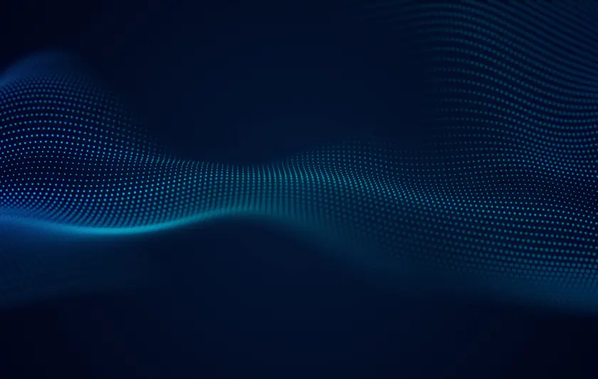 Abstract blue wave pattern of glowing dots