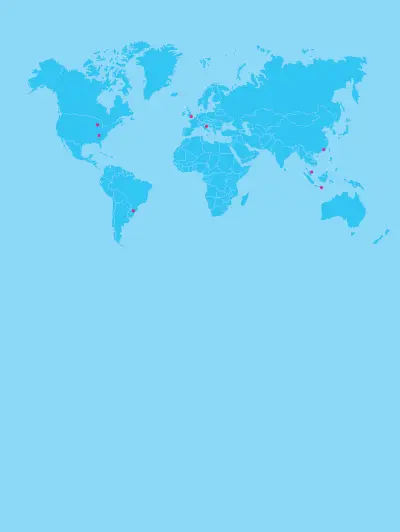 World map with highlighted locations