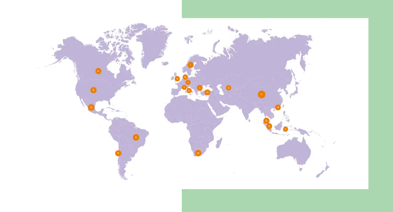 World map of R&D locations