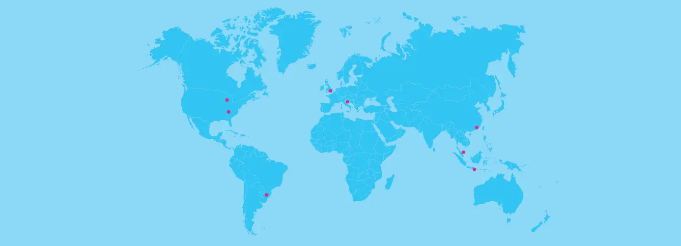 World map with highlighted locations