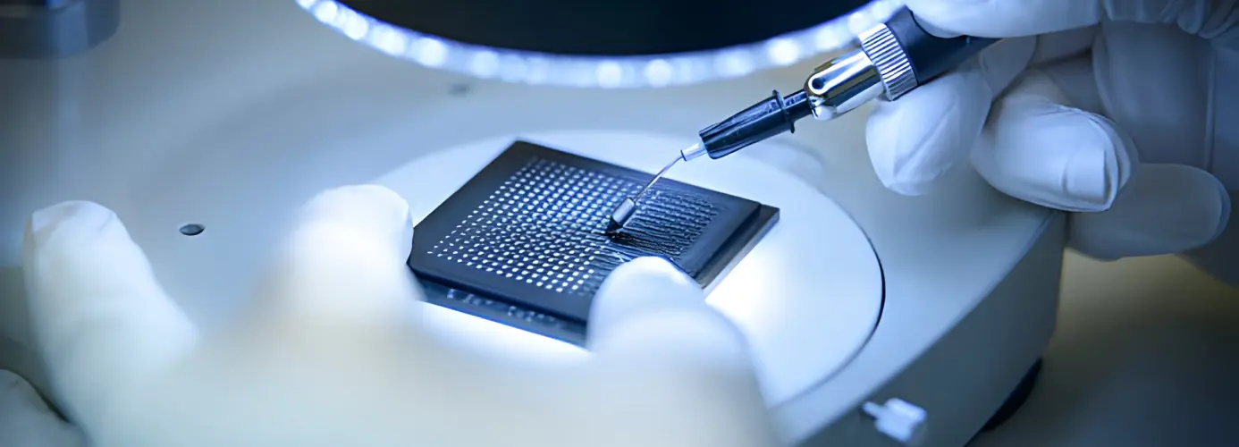 Microchip under microscope