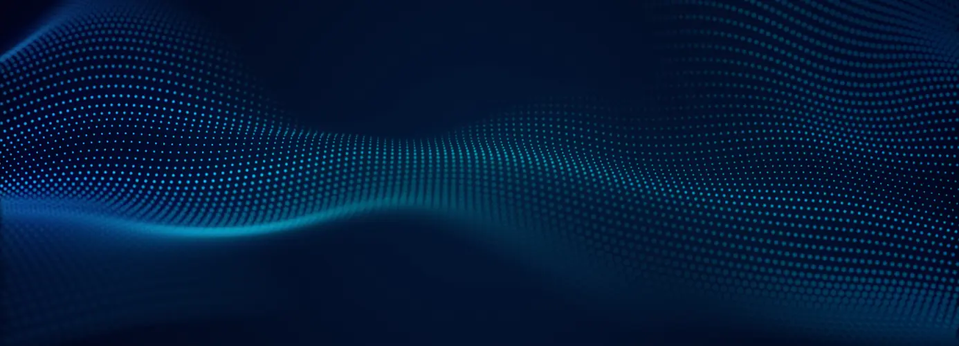 Abstract blue wave pattern of glowing dots