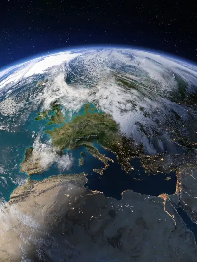 View of Earth from space showing Europe and North Africa