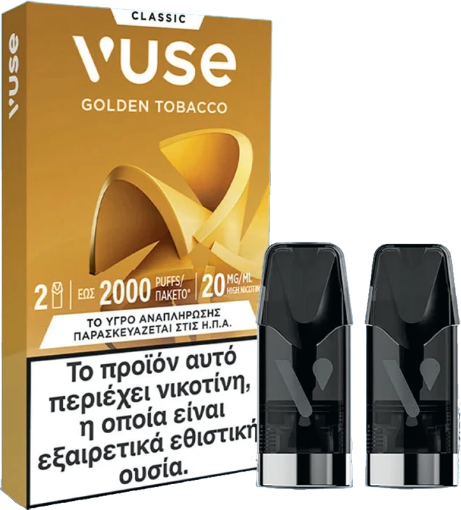Vuse Golden Tobacco showing health warnings