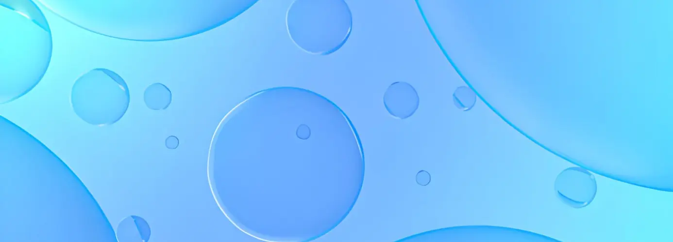Abstract blue background with water droplets of various sizes