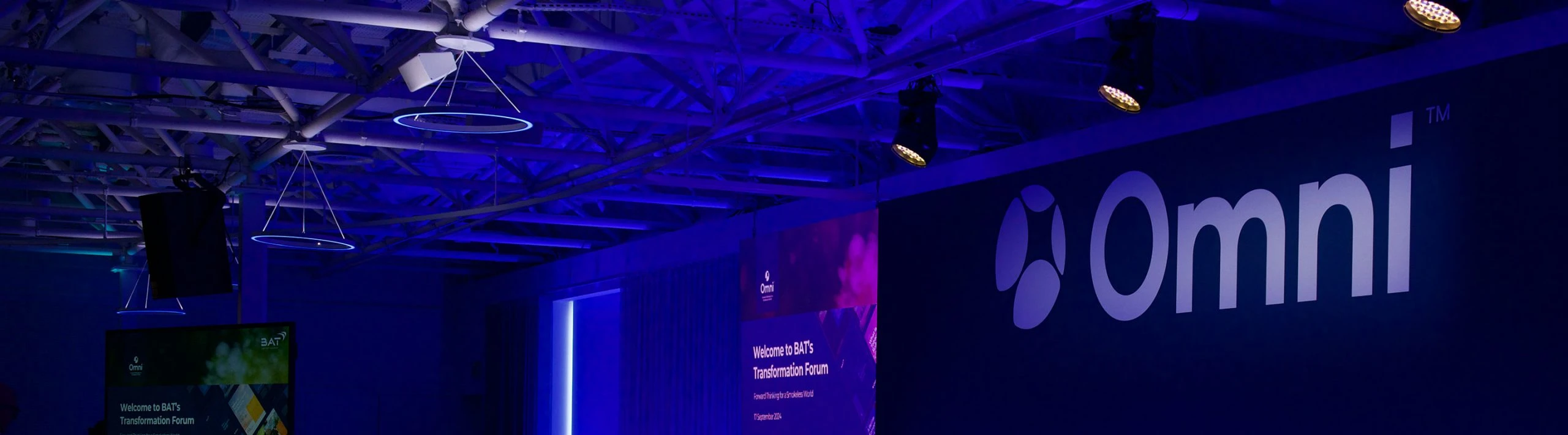 Omni banner on a stage